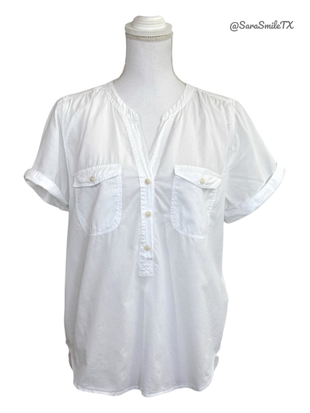 J CREW White Short Sleeve Garment-Dyed Popover Shirt - NWOT